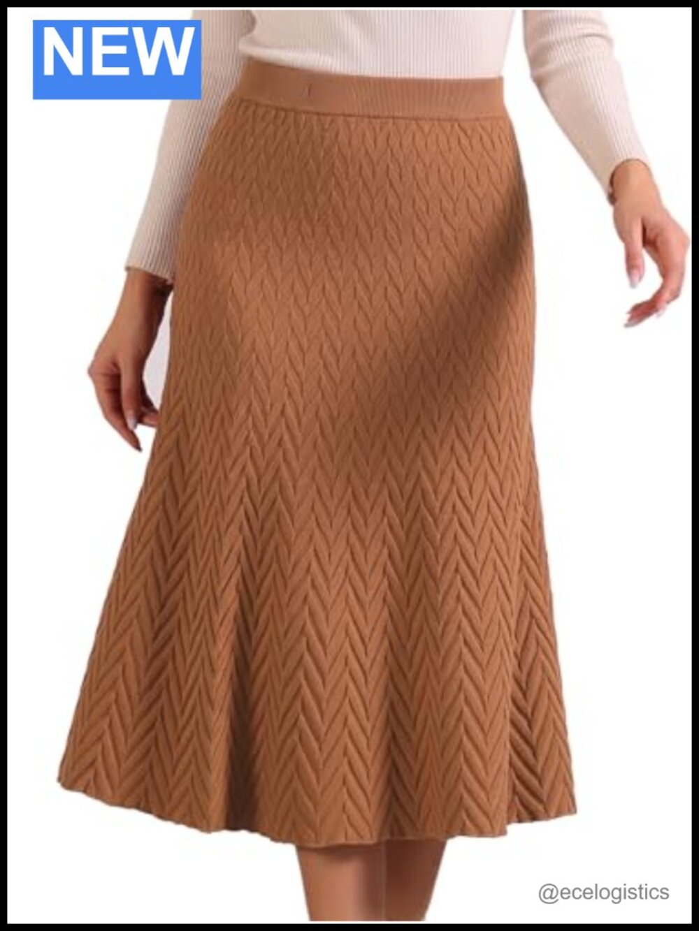 High Waist Fishtail Cable Knit Midi Sweater Skirt, Women's Fall Winter